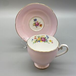 Vintage Royal Grafton Pink Floral Bouquet Tea Cup and Saucer Gold Trim